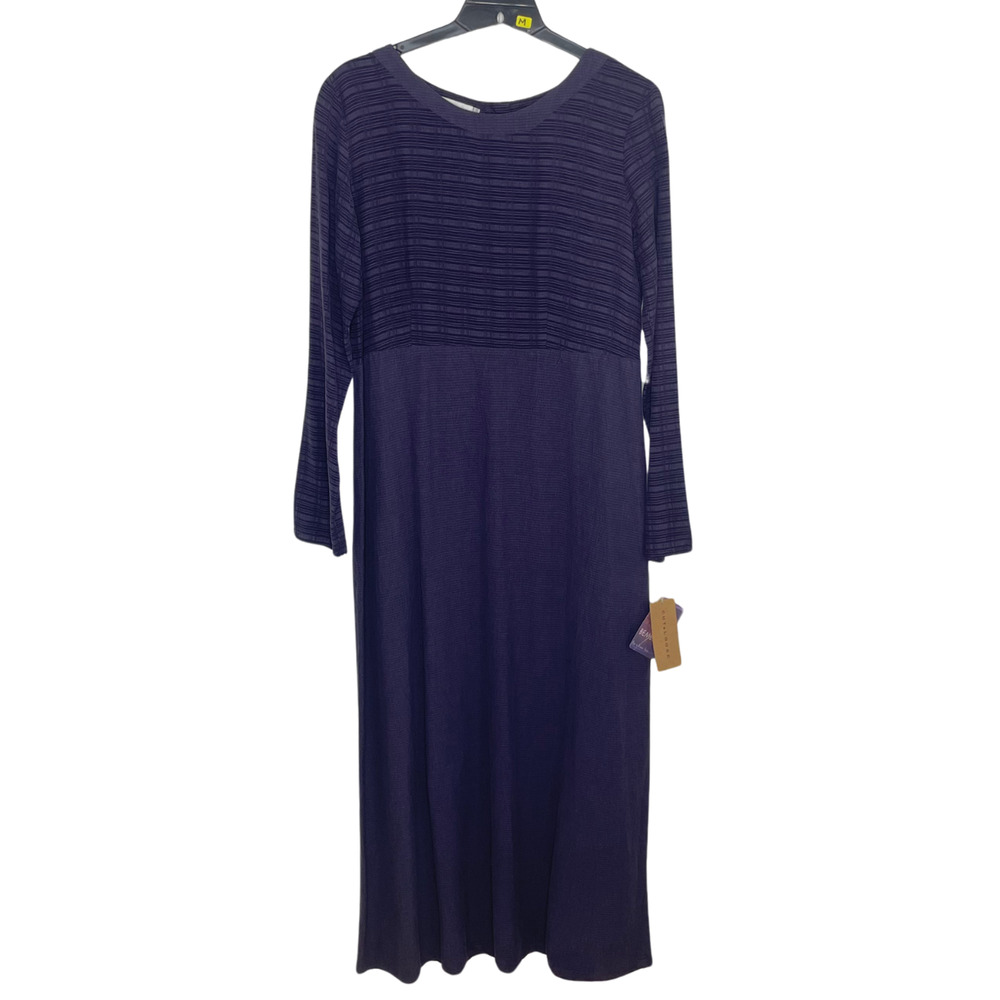NEW Cut Loose Dress Size M Long Sleeve Lagenlook Cottage Purple Striped USA Made